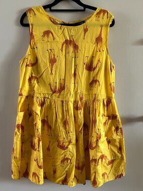 Modcloth Large Yellow Giraffe Smock Babydoll Cotton Dress with pockets